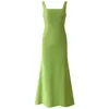 Повседневные платья 2023 Модное Slim Summer Dress Зеленое ремешок Slash Neck Elegnat Evening Cocktail Women Long
