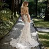 Abito da sposa sexy champagne in pizzo a sirena senza spalline con spalle scoperte Abiti da sposa da sposa Abiti da sposa lunghi affascinanti da spiaggia Boho Custom Made Vestido De Novia