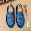 Blue Men Woven Leather Loafers Men Casual Shoes New Shoes Men Slip-On Fashion Shoes Mens Size 38-48