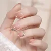 Faux ongles faits à la main 24 pièces rose doux faux paillettes conception de cristal ongle artificiel Patch dame femmes portable couverture complète conseils