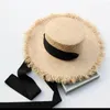 Chapeaux enfants raphia tricoté à la main rétro plat haut soleil filles et garçons été voyage crème solaire vacances chapeau de paille avec laçage