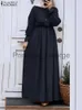 Robes Décontractées Casual Taille Élastique À Volants Robes ZANZEA Femmes Musulmanes Hijab Robe Printemps À Manches Longues ONeck Femme Robe Abayas Vestidos Lâche x0625