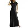 Casual Dresses Womens Summer Button Front Flared Denim Maxi-Long Dress With Pockets Short Sleeve Turn-Down Collar A-Line Shirt Drop