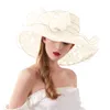 Chapéus de aba larga Chapéu Fascinador de organza de verão Dobráveis Vestidos de casamento para igreja Kentucky Derby Chapéus para mulheres Branco elegante Fedora de aba larga L5Sun block HKD230625