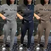 Designers 2024 Silm Pants Suit de mulheres duas peças Jogger Conjunto novas letras impressas de manga curta Moda sexy fades fatos