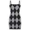 Casual Dresses Plaid Sticked Ladies Sexig tätt passande halter Rem klänning axel mager korta kvinnor sundress streetwear p8db