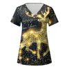 T-shirts voor dames, top, sneldrogend, comfortabel, dames, casual, kerstprint, korte mouw, zak, losse zorg, werkkleding, spandex, T-shirt, dames