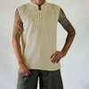 Men's Tank Tops Men Imitation Summer Casual Top Linen Solid Sleeveless Neck V Loose Vintage Bandage Vest Blouse Shirt Men's Clothing