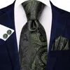 Papillon Hi-Tie Designer 2023 Cravatta regalo floreale verde nerastro per uomo Fashion Brand Wedding Party Cravatta Handky Gemelli all'ingrosso