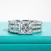 Solitärring AnuJewel 3ct Princess Cut D Color Set Brautsets Luxus Verlobung Ehering Silberringe mit GRA Großhandel 230625