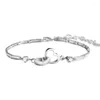 Bracelet pratique mode délicat femmes Double coeur Bracelet Durable main chaîne Anti fondu pour quotidien Melv22