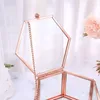 Sacchetti per gioielli Hexagon Scatola per anelli in vetro oro rosa trasparente Wedding Geometric Clear Organizer TabletopHolder