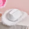 Cloches Ladies Cowboy Hat Fashion Solid Kolor Feathers Splating Wide Brim Flat Top odporny na ultrafioletowe ochronę przeciwsłoneczną Party Party 230621