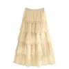 Skirts Sweet Cake Layered Tulle Long Maxi Skirt Women Fashion 2023 High Waist Ruffled Vintage Tiered Pleated Mesh Falda