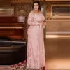 Rosa 2023 Mãe sexy da noiva vestidos jóias ilusão de jóia de mangas compridas Sereia de renda cheia comprimento de piso plus size vestidos de noite vestido de convidado de casamento