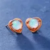 Orecchini a bottone Fashion Heart Small White Blue Round Opal Stone per le donne Vintage Rose Gold Silver Color Wedding