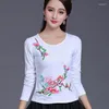 Vêtements ethniques décontracté femmes broderie fleur chemise mode jeunes filles col rond Blouse Style chinois dames mince quotidien Yang haut élégant