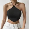 Womens Sexy Hang Neck Lace Up Backless Knitted Vest Slim Cropped Tops Clubwear