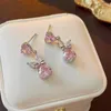 Dangle Earrings DREJEW Cubic Zirconia Pink Romance Heart Drop 925 Silver Needle Piercing Women's Bow Tie Ear Jewelry