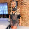 Casual Dresses Sparkly Rhinestone See Through Mini Dress Halter Backless Low Neckline Party Night Club Woman's Clothing