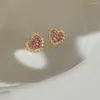 Stud Earrings Cute Romantic Pink Zircon Heart For Women Korean Fashion Gold Color Geometric Jewelry Pendientes Mujer