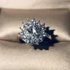 Cluster Ringe Übertreibung für Frauen S925 Sterling Silber Braut Hochzeit Verlobung Zirkonia Blume Glanz Schmuck Großhandel