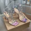 Correa De Tobillo Sandalias De Tacón Alto Grano Grande Decorado Con Piedras Preciosas TPU Punta Abierta Zapatos De Vestir De Noche Para Mujer Tacones Altos De Diseñador Calzado De Fábrica Zapatos De Vestir