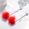 Orecchini a bottone Filo ondulato Palla in pelle morbida Soffice nappa lunga Placcato argento Peluche Goccia Gioielli da donna