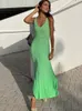 Vestidos casuales Trajes elegantes Verano Sexy Sin espalda con cordones Green Party Club Sin mangas de punto Slit Maxi Dress para mujeres