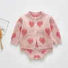 Barboteuses motif bébé combinaison fille printemps et automne pull amour imprimer veste amour imprimer combinaison deux pièces costume 230625