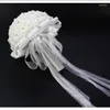 Decorative Flowers High Quality Artificial Rose Foam Flower Brides Maid Wedding Bridal Bouquet White Satin Crystal Bouquets