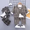 Korean Style Children's Clothes Boys' Spring Wear Plaid Suit Set Three Piece Set Kids Spring Autumn Suit Baby Boy Clothing L230625