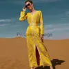 Повседневные платья твердые желтые женщины одевать мусульманские абая Дубай Кафтан Исламская одежда Вечерняя вечеринка кафтан Марокайн Джеллаба Ид Рамадан X0625