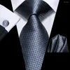 Галстуки-галстуки Grey Solid Wave 2023 Fashion Brand Tie для мужчин Свадебная вечеринка галстук, набор ручной запонки Подарки оптом, дизайнер Hi-Tie