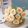 Decorative Flowers 12 Heads Artificial Rose Flower Bouquet Wedding Decoration Silk Fake Home Living Room Diner Table Decor Po Props