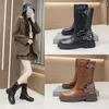 Popolari stivali da donna da cowboy western retrò 2023 estate autunno nuovo stile britannico Stivaletto Martin con tubo centrale con fibbia in metallo versatile