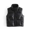 Mode Streetwear Frauen Puffy Weste Winter Dicke Parkas Jacke Schwarz PU Weibliche Mäntel Faux Leder Unten Weste Lose Dame