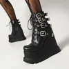 부츠 Arden Furtado 2023 여성 평평한 플랫폼 신발 둥근 발가락 버클 스트랩 크로스 레이싱 짧은 발목 여자 43