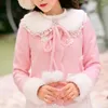 Women's Jackets Princess Sweet Pink Woolen Coat Candy Rain Patch Bow Tie Fur Collar Lace Decoration Single Breasted Japanese Design