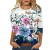 Kvinnors T -skjortor Summer Women's Round Neck Seven Point Sleeve Shirt Small Flower Printed Casual Soft and Bekväm toppar