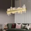 Luminárias pendentes Luz pós-moderna Luxo retangular Sala de jantar Candelabro Latão Acrílico Criativo Balcão de estar