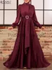 Sukienki swobodne 2023 Zanzea moda abaya Dubai długi rękaw maxi sukienka elegancka wiosna muzułmańska sukienka satynowa solidna szata femme islam odzież x0625