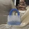 Sweet Gradual Blue Two Handed Handle Oblique Cross Beaded Bag Handmade Women's Bag Woven High Quality Acrylic Chain Women's Bag 230625