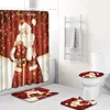 Ensembles de tapis de salle de bain, 4 pièces, rideau de douche imperméable à imprimé Floral + tapis + housse d'abattant de toilette + tapis de bain de noël