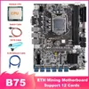 Cartes mères B75 ETH Mining carte mère 12 PCIE vers USB LGA1155 avec CPU aléatoire câble SATA RJ45 commutateur réseau