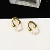 Boucles d'oreilles à tige Vintage perle d'eau douce de haute qualité pour les femmes ne se décolore pas en acier au titane simple tempérament coréen