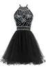 Halter Short Homecoming Dresses Junior Party Gowns Fashion Beading Tulle Birthday Graduation Cocktail Prom Party Gown