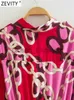 Повседневные платья Zevity Women Vintage Color Matching Chain Print Print Sashes Midi Press Press Женская карманная патч A vestidos DS2161 J230625