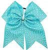 Hårtillbehör 10st/set 8 "Rhinestones Cheer Bow for Kids Boutique Diamond Ribbon Big Bows Girls Elastic Bands