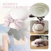 Berets French Style White Top Hat Pink Bownot Satin Banquet Elegant British Party Dress Bride Wedding Holiday Sun Cap Women